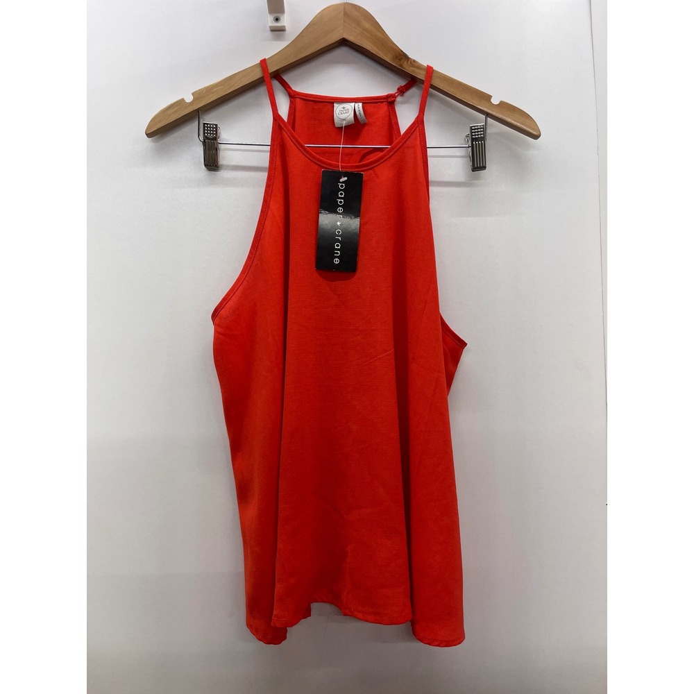 Paper Crane Women Orange Red High Neck Halter Tank Top Sleeveless Blouse L NWT